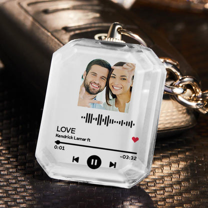 Personalised Keychains Crystal Picture Frame Scannable Code Keychain Gift for Friends and Loved Ones, Clear Elegant Design with High-Quality UV Printing