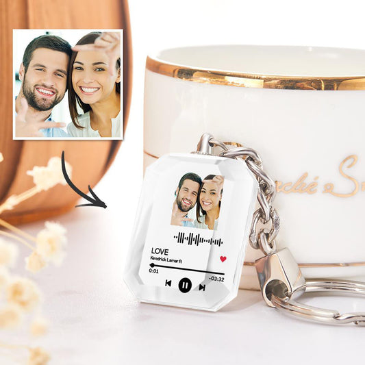Personalised Keychains Crystal Picture Frame Scannable Code Keychain Gift for Friends and Loved Ones, Clear Elegant Design with High-Quality UV Printing