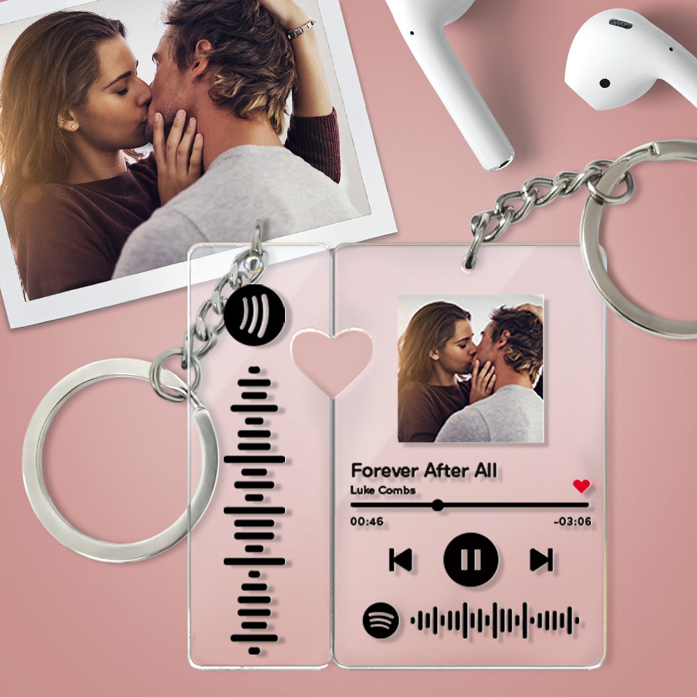 custom spotify keychain with picture scannable music code for couples lover boyfriend gift