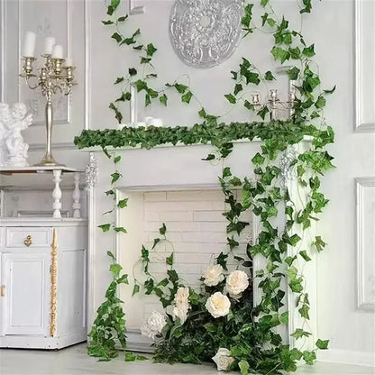 Artificial Green Ivy Leaf Garland 2.1M, Silk Rattan Hanging Vine for Wall Decor, Home and Garden Decoration, Wedding Party, Outdoor Exhibition, DIY Fake Wreath Leaves
