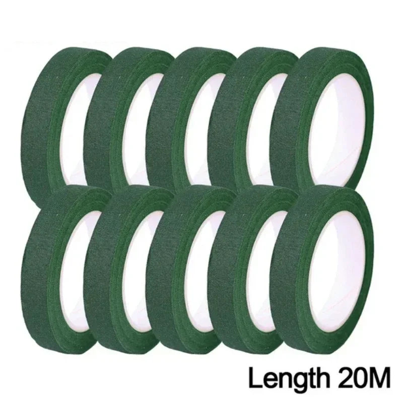 artificial flower tape for floral stem wrapping, self-adhesive green tape for bouquets, weddings, crafts, versatile floral arrangements, paper material, multiple occasions