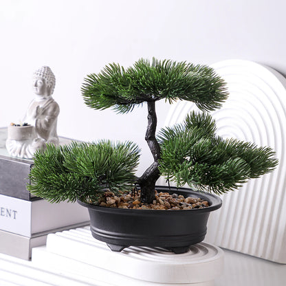 Artificial Bonsai Tree Decor with Black Planter - Zen Garden Accent for Home, Office, Party - Durable Plastic Material for Indoor and Outdoor Display