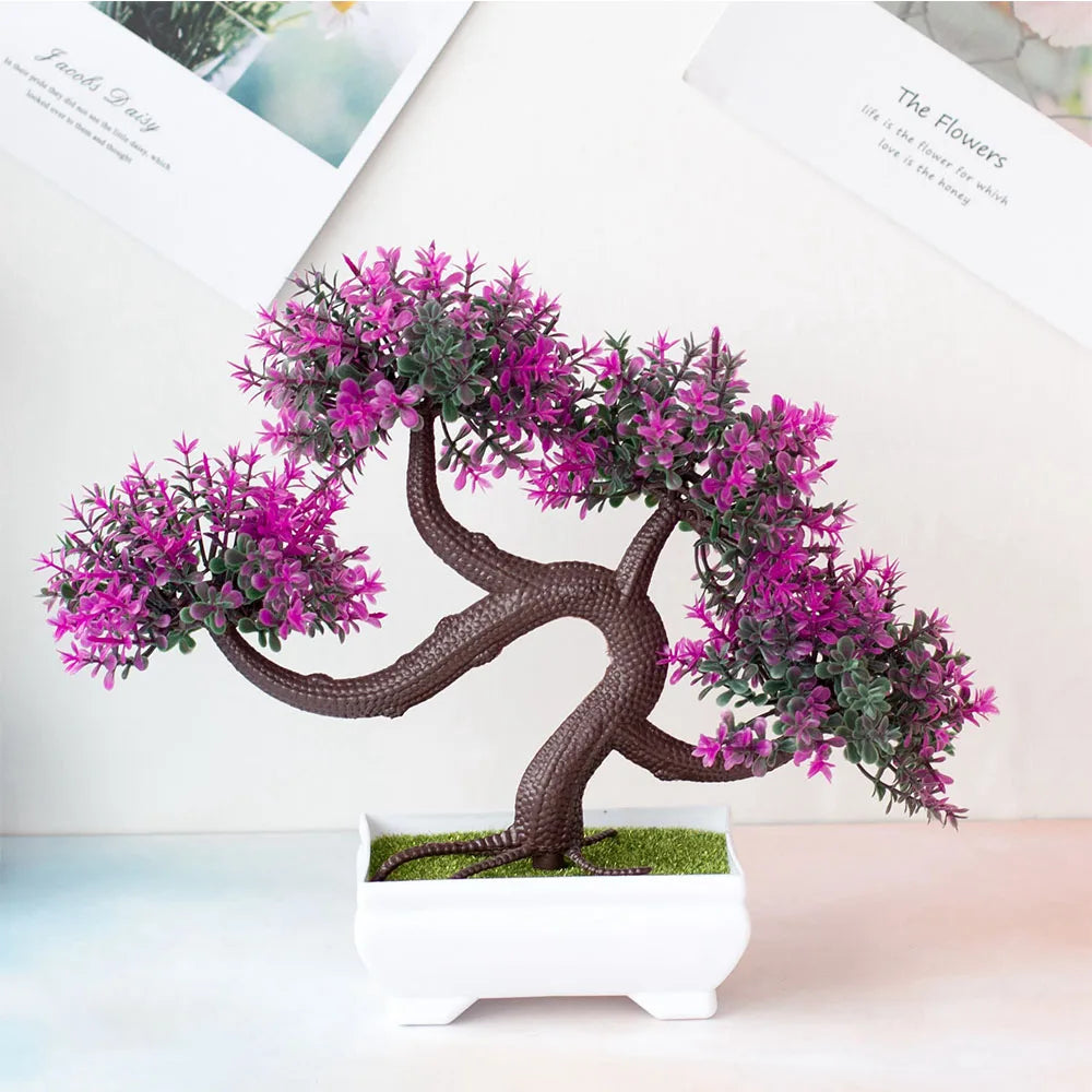 miniature artificial bonsai tree in pot, elegant faux plant decoration for home or office, desktop zen garden ornament, ideal for indoor use and exhibitions