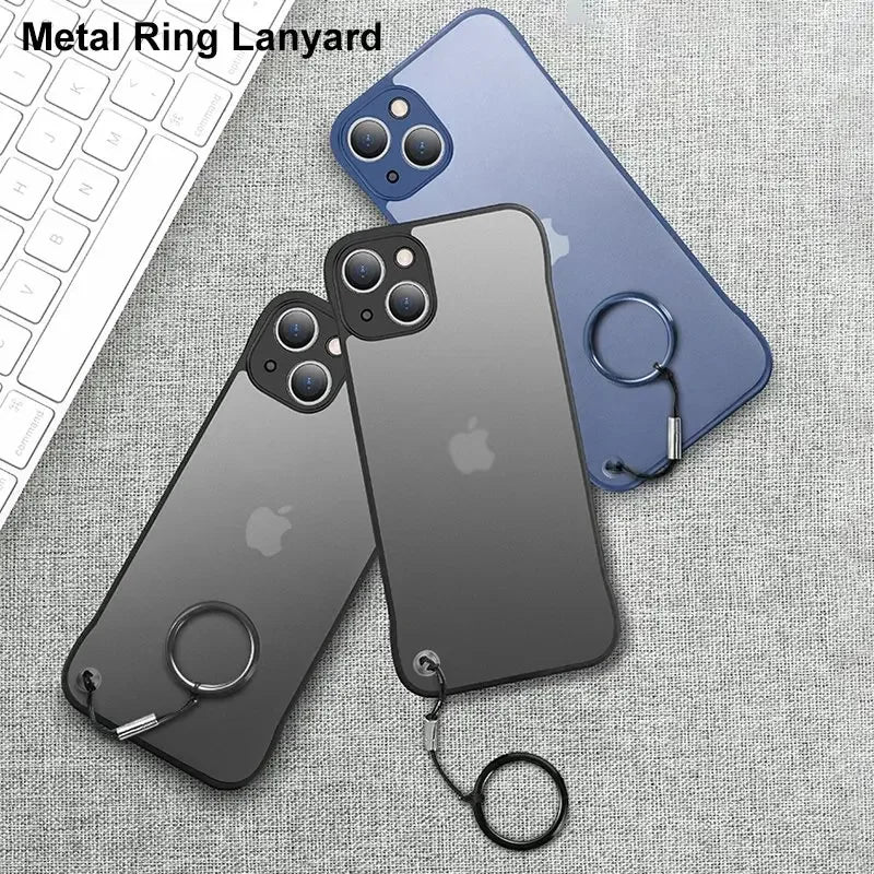 ultra thin frameless matte hard pc phone case with ring for iphone 14/15/16 plus, pro, max – shockproof & scratch resistant