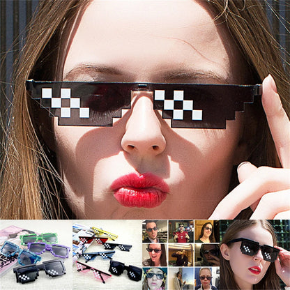 Lovatfirs Thug Life Sunglasses 8 Pack Pixelated Mosaic Party Glasses in Black Red Pink Yellow Blue - Fun Fashion Eyewear for Women and Men