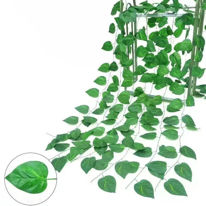 artificial green ivy leaf garland 2.1m, silk rattan hanging vine for wall decor, home and garden decoration, wedding party, outdoor exhibition, diy fake wreath leaves
