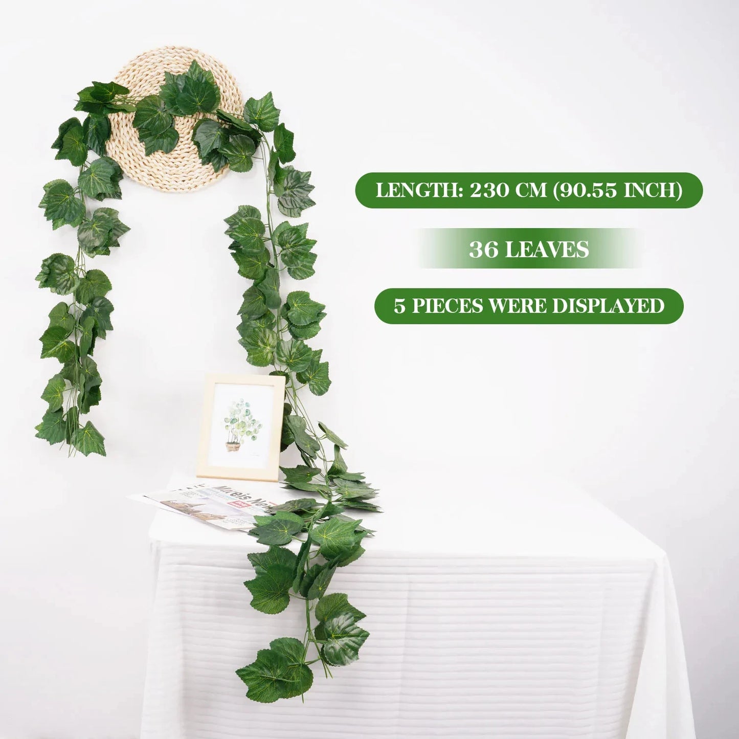 artificial green ivy leaf vine garland, silk hanging decoration, 2.1m length, home garden decor, wedding party display, outdoor use, diy crafts, wall accent