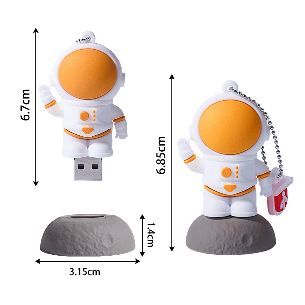 usb flash drive 16gb-128gb astronaut design, creative silicone memory stick, cool gift pen drive with free key chain, usb 2.0, portable storage for pc & laptop