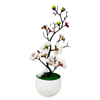 Artificial Plum Blossom Bonsai Plant with Pot | Indoor Decorative Silk Flower Arrangement for Home, Office, Celebrations, Parties, Weddings | Plastic Material