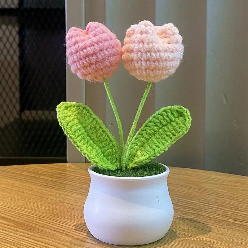 mini artificial rose decoration, handwoven wool plant for home, office desk ornament, perfect for anniversaries, birthdays, weddings, indoor bonsai style, pp material