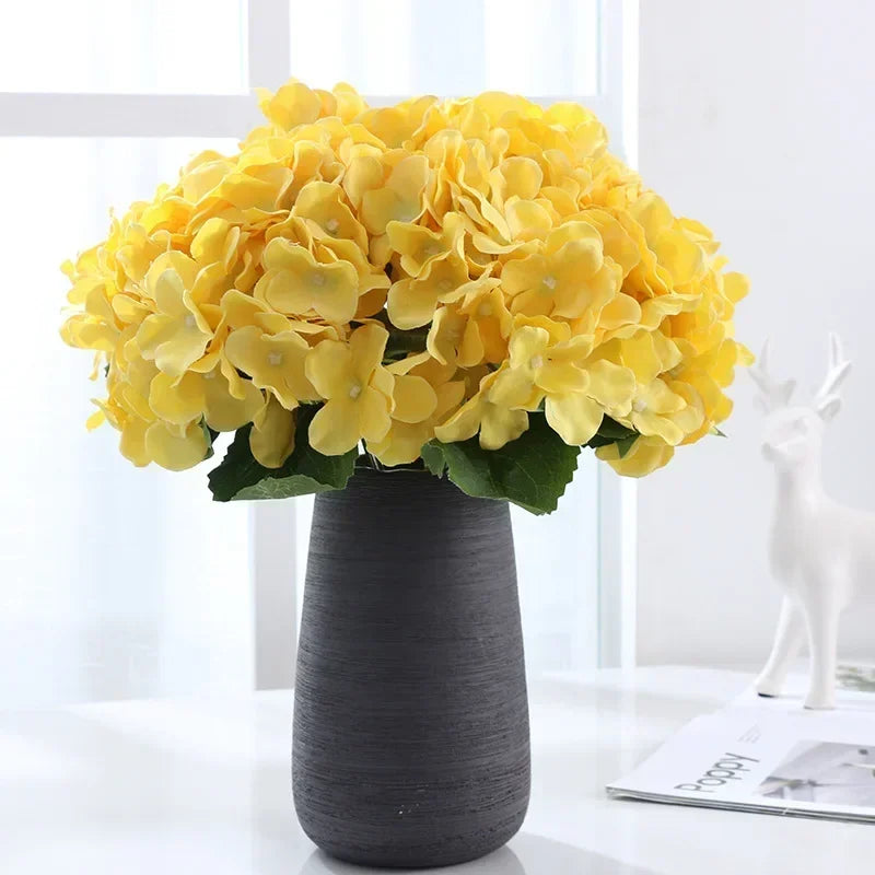 artificial hydrangea silk flower bouquet, pack of 5, multi-colour choices, ideal for weddings, home décor, indoor table decoration, anniversary, party centrepiece