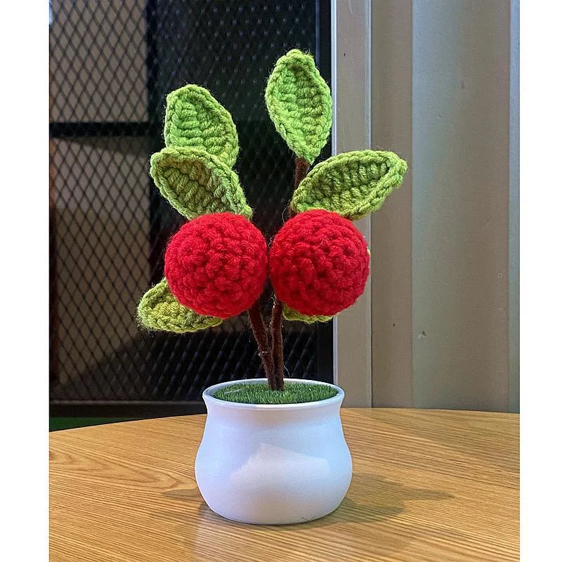 mini artificial rose decoration, handwoven wool plant for home, office desk ornament, perfect for anniversaries, birthdays, weddings, indoor bonsai style, pp material