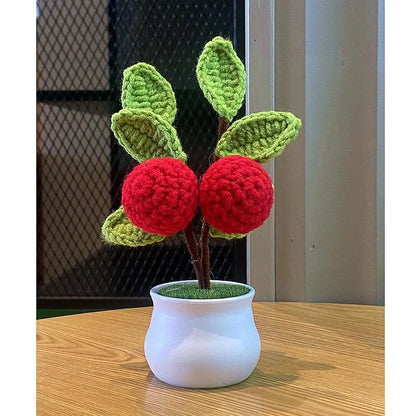 Mini Artificial Rose Decoration, Handwoven Wool Plant for Home, Office Desk Ornament, Perfect for Anniversaries, Birthdays, Weddings, Indoor Bonsai Style, PP Material