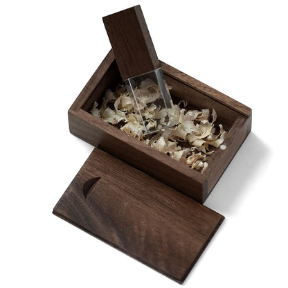 USB Crystal Wood Flash Drive 128GB with Walnut Box – Elegant Memory Stick for Weddings, Gifts, and Storage – Available in 64GB, 32GB, 16GB Options