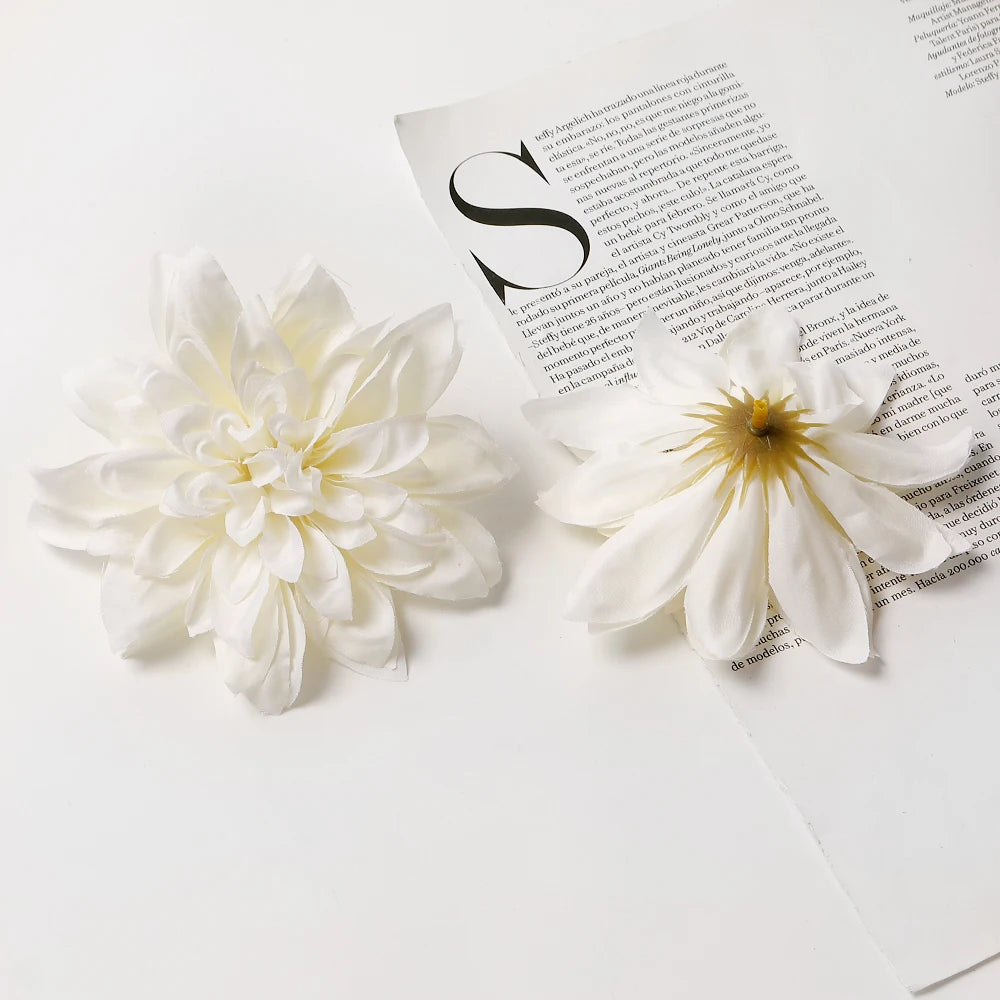 artificial silk dahlia flower heads 5-pack - home, wedding, party decoration, indoor faux floral accessories for anniversaries, birthdays, bridal showers