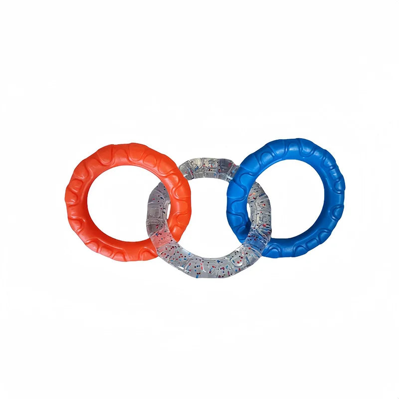 durable rubber dog chew toy, bite-resistant pull ring for tug-of-war, teeth cleaning, ideal for all breeds, suitable for indoor and outdoor play, promotes dental health