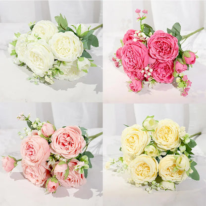 Silk Peony Rose Artificial Flower Bouquet for Wedding, Home Decor, Bridal Props, Indoor Events, Gift Arrangement, Photography Backdrop, Versatile Floral Accent