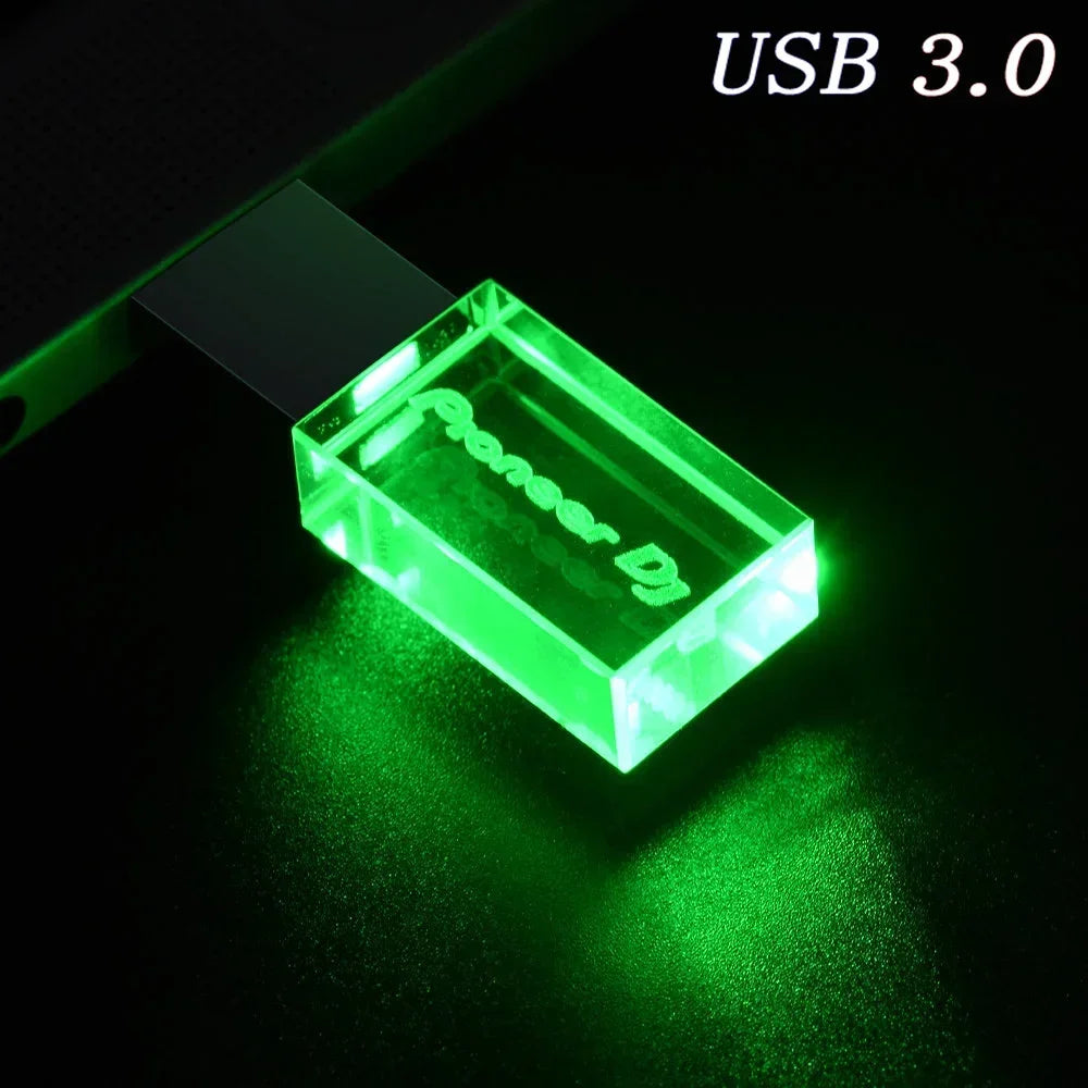usb 3.0 flash drive with led lighting - 64gb 32gb 16gb, high-speed crystal memory stick for computers, colourful led usb stick, ideal for business gifts