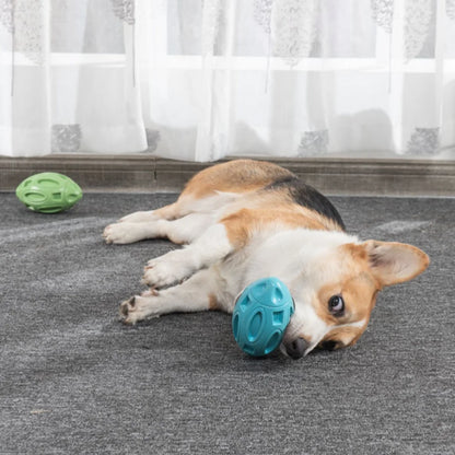 Interactive Squeaky Dog Toy Ball Rubber Rugby - Teeth Cleaning, Training, Outdoor Play Fun - Durable, Vibrant Colours: Rose Red, Sky Blue, Green, Perfect for All Dogs