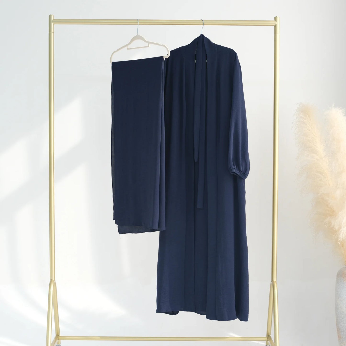 2/3 piece set solid color muslim dress loose long sleeves abaya clothing for women, modest fashion, lightweight ramadan outfit, elegant prayer dress with pockets and belt