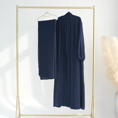 2/3 Piece Set Solid Color Muslim Dress Loose Long Sleeves Abaya Clothing for Women, Modest Fashion, Lightweight Ramadan Outfit, Elegant Prayer Dress with Pockets and Belt