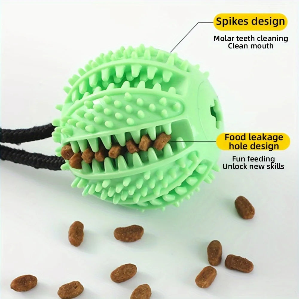 interactive dog chew toy with suction cup & sound | durable rubber puzzle ball for training, treat dispensing & tug-of-war | engaging play for indoor/outdoor fun, all sizes