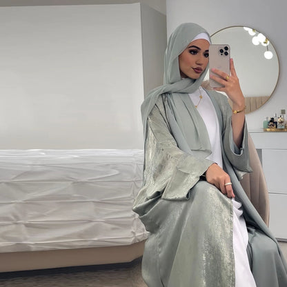 Shiny Satin Batwing Abaya Caftan Open Abayas Luxury Kaftan Robe for Women - Elegant Lightweight Kaftan with Batwing Sleeves for Casual and Formal Occasions
