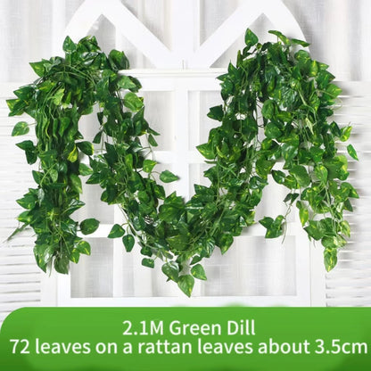 Artificial Green Ivy Leaf Vine Garland, Silk Hanging Decoration, 2.1M Length, Home Garden Decor, Wedding Party Display, Outdoor Use, DIY Crafts, Wall Accent