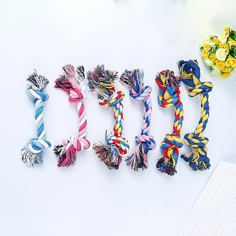 pet chew rope toy for dogs & cats, linen knot design, promotes dental health, ideal for teething, interactive play, vibrant colours, tug-of-war & fetch, durable & engaging