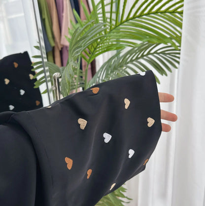 Love Heart Embroidery Soft Open Front Abaya Luxury Kaftan Women Robe for Stylish Layering, Comfortable Fit, Versatile Cardigan - Perfect for Casual and Formal Occasions