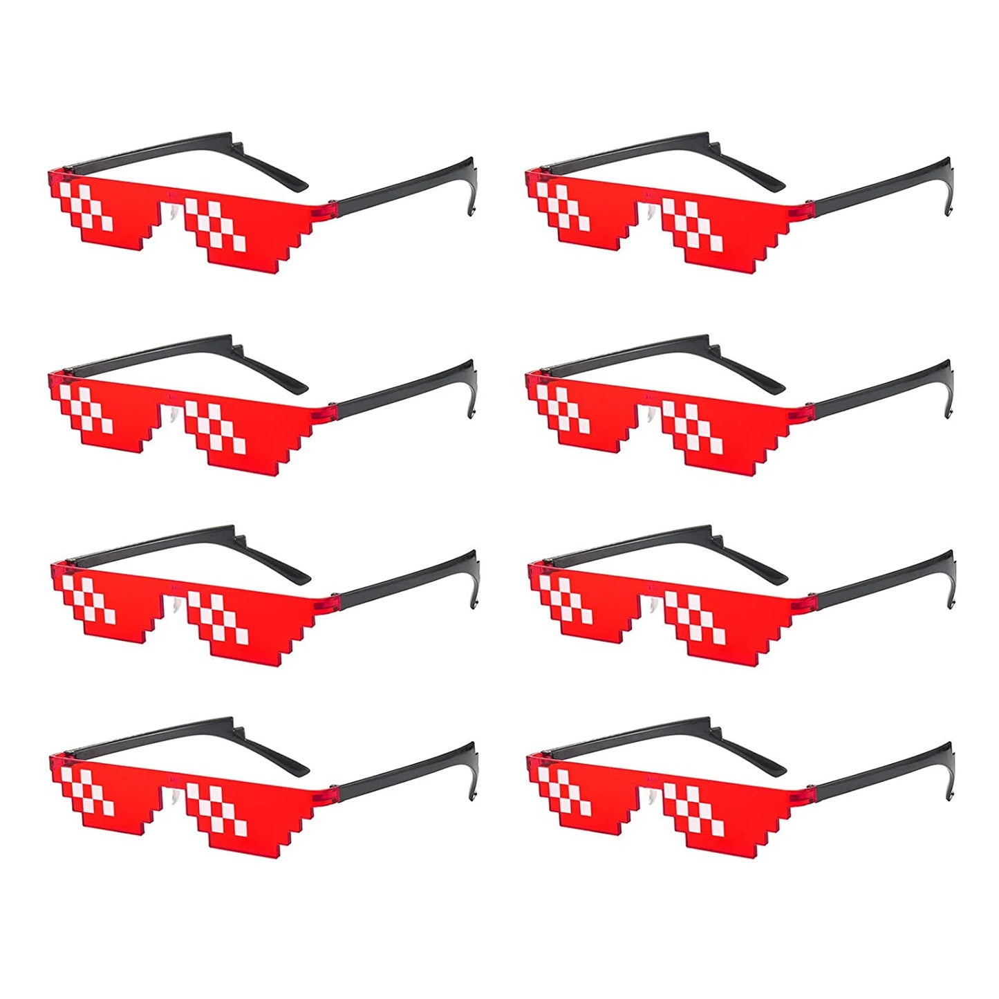 lovatfirs thug life sunglasses 8 pack pixelated mosaic party glasses in black red pink yellow blue - fun fashion eyewear for women and men