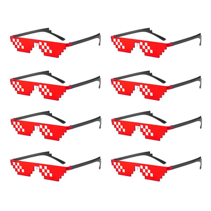 Lovatfirs Thug Life Sunglasses 8 Pack Pixelated Mosaic Party Glasses in Black Red Pink Yellow Blue - Fun Fashion Eyewear for Women and Men
