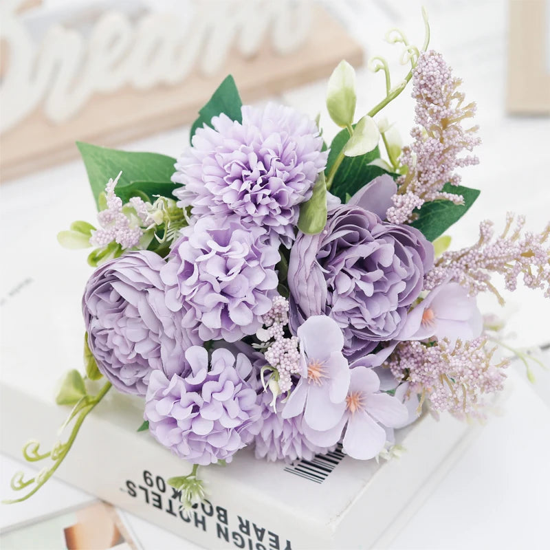 silk peony bouquet artificial flowers for weddings, home, garden decoration, floral arrangements, valentine's, birthday or anniversary gifts, 30cm long - 6 colours available