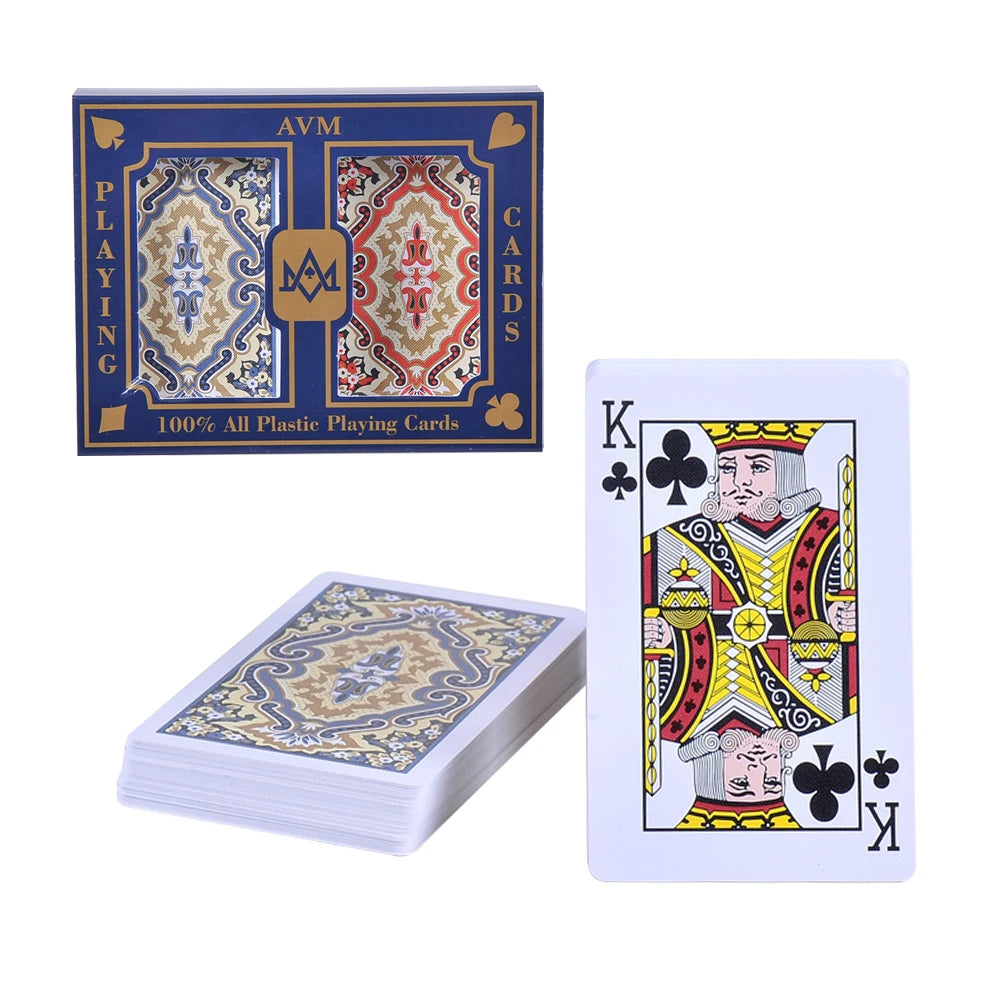 boxed red and blue bridge playing cards table game bundle - 2 decks waterproof for family fun, card games, poker, rummy, indoor and outdoor use