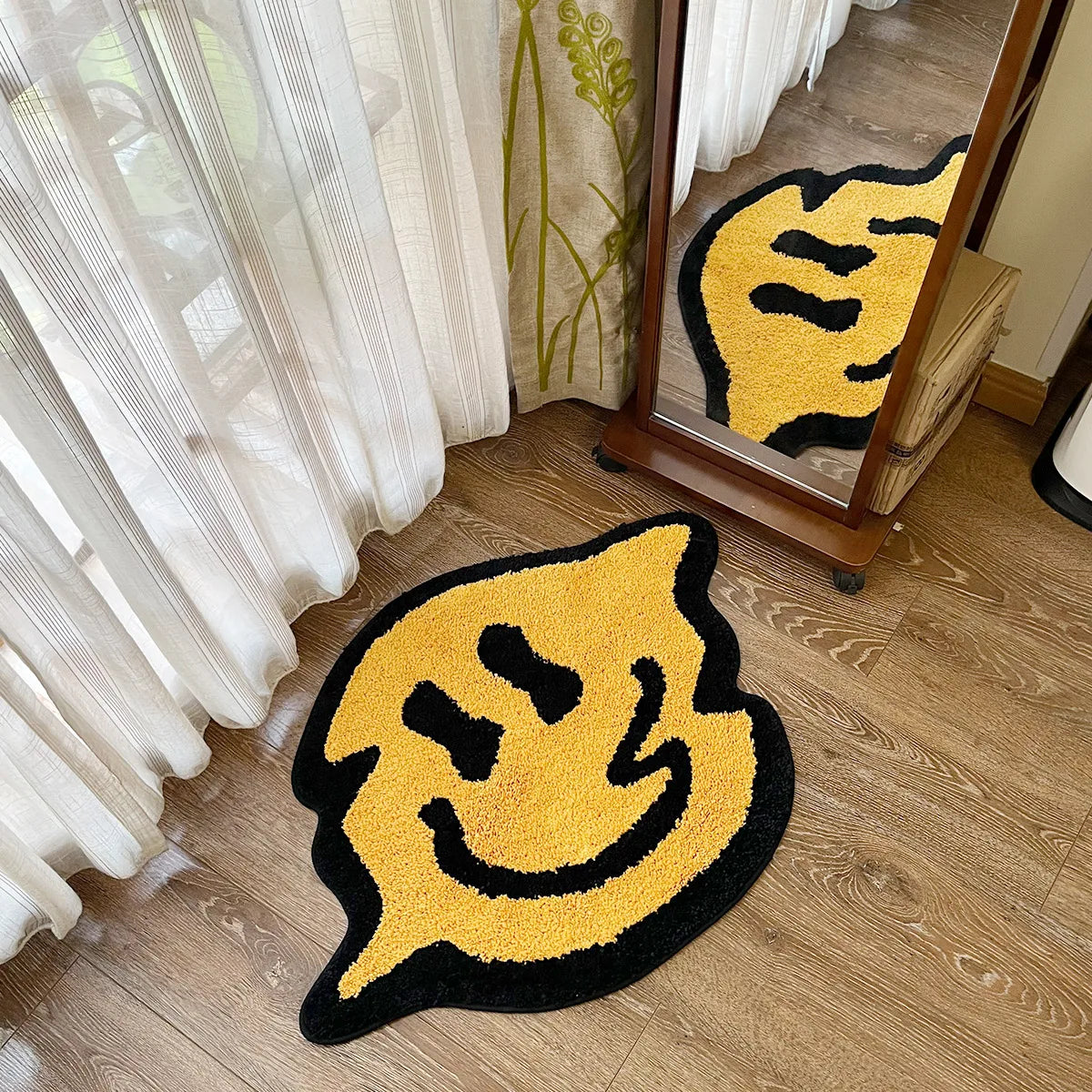 yellow tensile trippy smiling tufting rug soft fluffy kitchen toilet mat non-slip absorbent funny custom bath doormat for home décor
