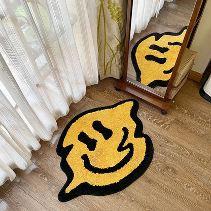 Yellow Tensile Trippy Smiling Tufting Rug Soft Fluffy Kitchen Toilet Mat Non-Slip Absorbent Funny Custom Bath Doormat for Home Décor