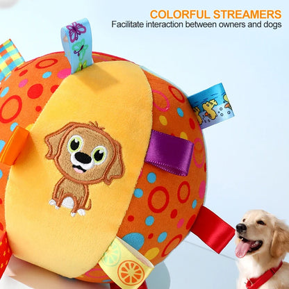 Interactive Chew-Resistant Dog Ball Toy, Velvet Plush with Bell & Handle, Durable Pet Toy for Training, Tug-of-War, Fetch, Stress Relief, Ideal for All Breeds & Sizes