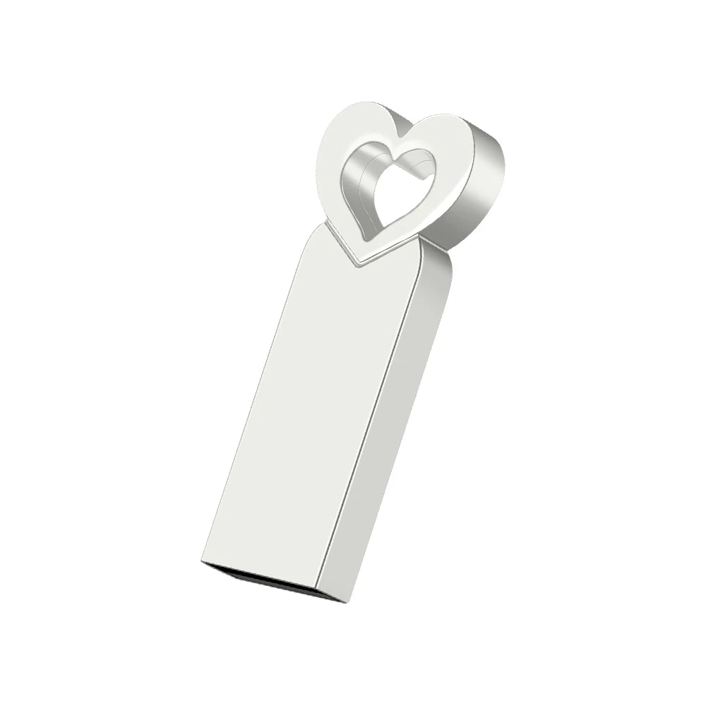 usb flash drive 64gb heart-shaped metal memory stick, black & silver, 32gb, 16gb, 8gb, 4gb options, creative storage device for data transfer and backup
