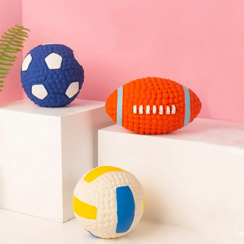squeaky rubber dog toy ball for small to large pets - interactive rugby volleyball design, durable chew & fetch toy for puppies & cats, indoor & outdoor fun