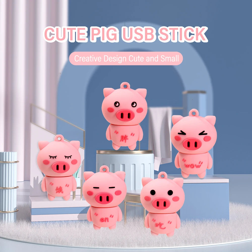 cute pink pig usb flash drive, silicone usb 2.0 stick, 4gb 8gb 16gb 32gb storage, creative student gift, cartoon memory stick for girls