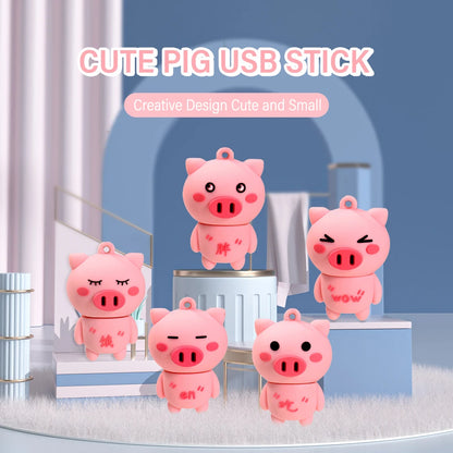 Cute Pink Pig USB Flash Drive, Silicone USB 2.0 Stick, 4GB 8GB 16GB 32GB Storage, Creative Student Gift, Cartoon Memory Stick for Girls