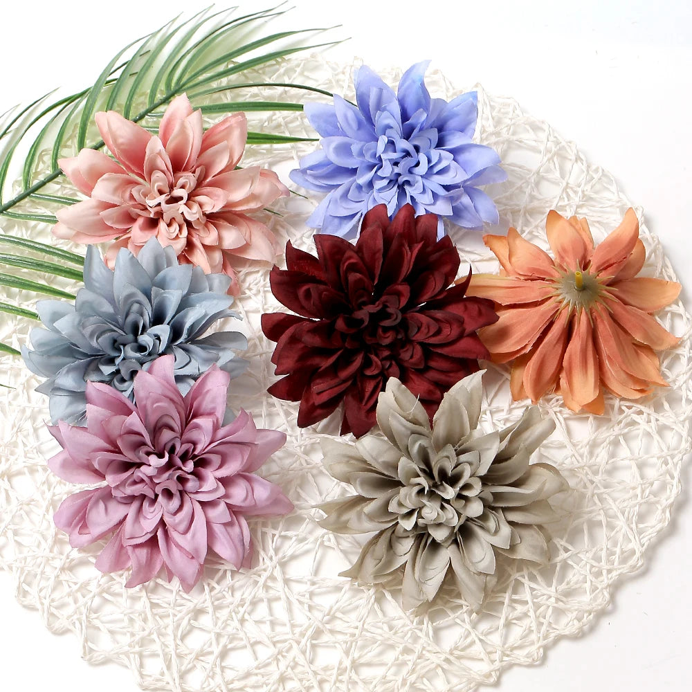 artificial silk dahlia flower heads 5-pack - home, wedding, party decoration, indoor faux floral accessories for anniversaries, birthdays, bridal showers