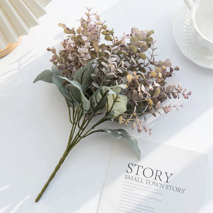 Artificial Rose Bouquet Plastic Eucalyptus for Weddings Home Decor Wreaths Crafts Vases Party Accessories Indoor Decoration