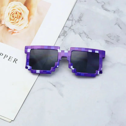 Funny Kids Sunglasses Cosplay Action Game Toy Square Glasses Pixel Mosaic Thug Life Eyewear Children's Gift Retro UV Protection Fashion Accessory