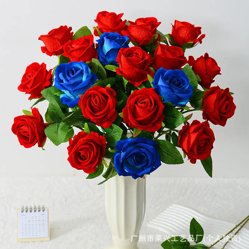 lifelike silk blue rose artificial flowers for weddings, home, anniversary, birthday, party decor - 3/5pcs pack