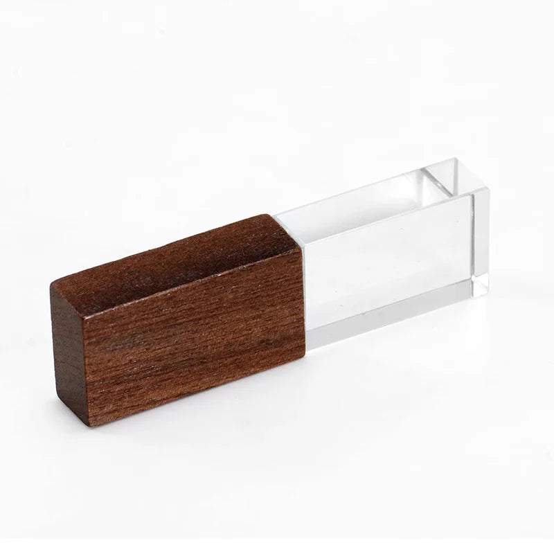 usb crystal wood flash drive 128gb with walnut box – elegant memory stick for weddings, gifts, and storage – available in 64gb, 32gb, 16gb options