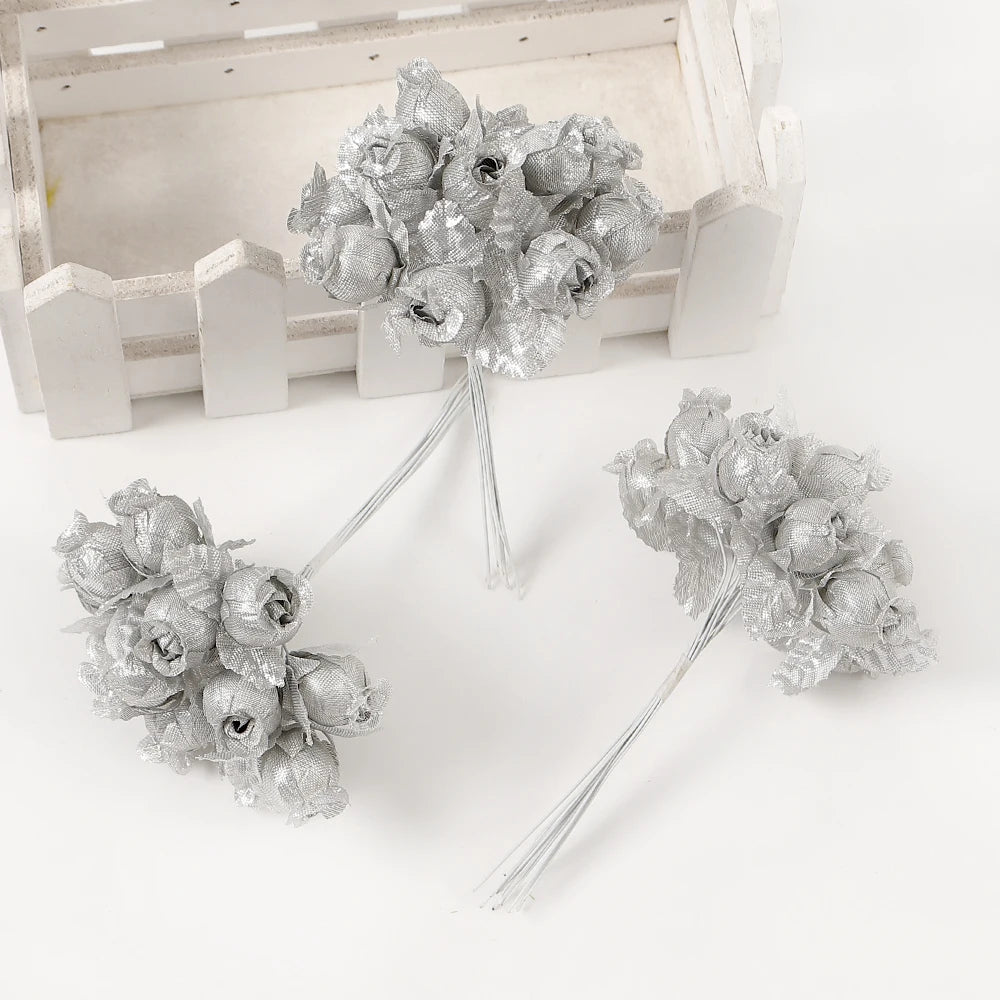 artificial mini rose flower bundle, silk bouquet for home decor, wedding decoration, crafting and gift accessories, 12 pieces, elegant floral display for indoor use