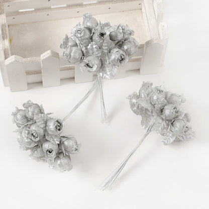 Artificial Mini Rose Flower Bundle, Silk Bouquet for Home Decor, Wedding Decoration, Crafting and Gift Accessories, 12 Pieces, Elegant Floral Display for Indoor Use