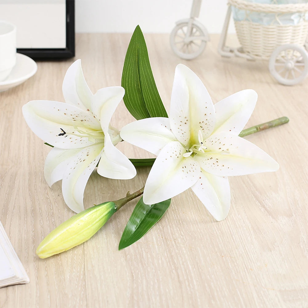 3d printed white lily artificial flowers branch for indoor decor, weddings, anniversaries, or birthdays - realistic fake floral arrangement for home and garden