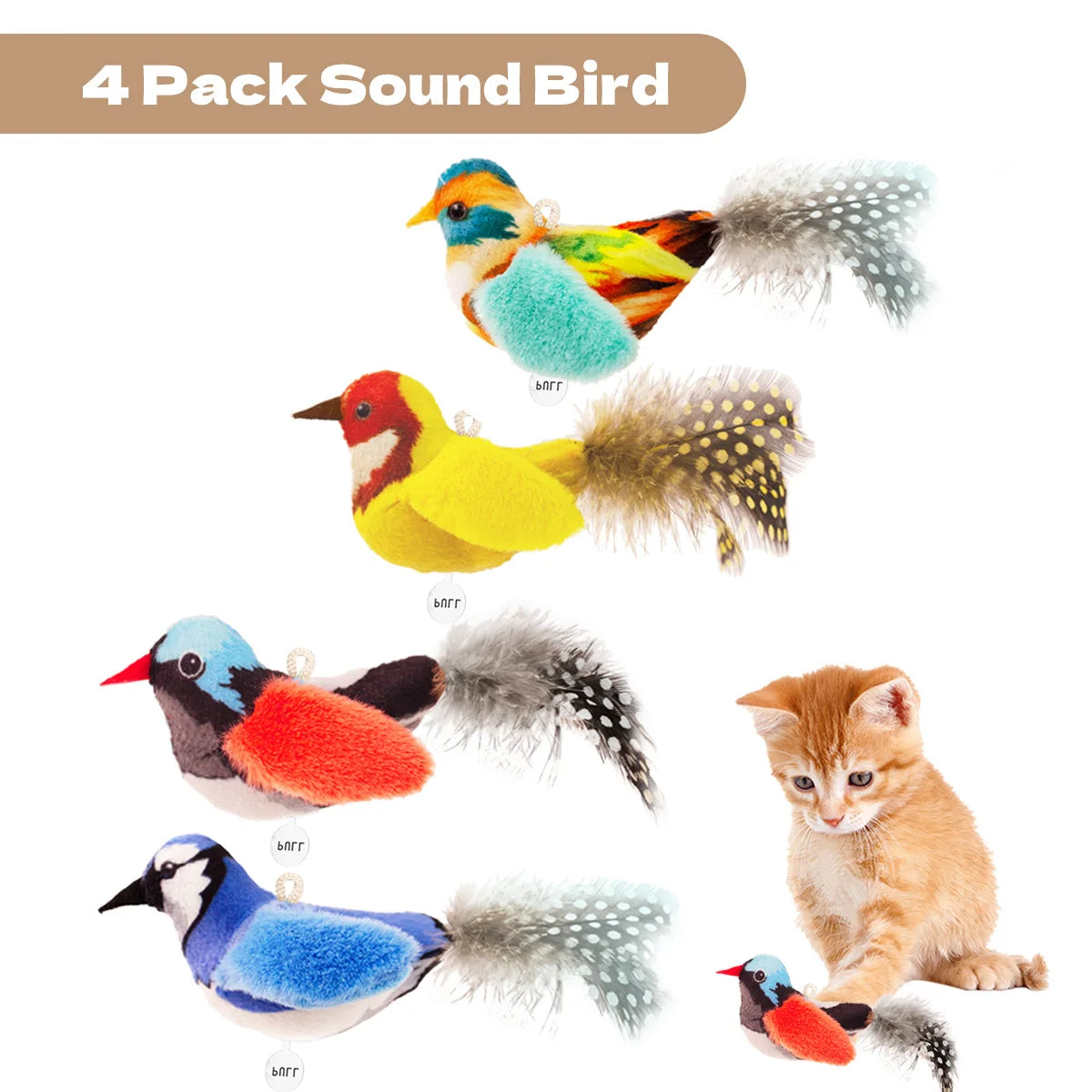 interactive cat toy with rechargeable battery, feather and chirping features, touch activated, durable play, engaging for kittens and adults, pet entertainment accessory